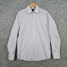 Boss Hugo Boss Men's Purple White Striped Size S Dress Shirt 100 Cotton FLAWS