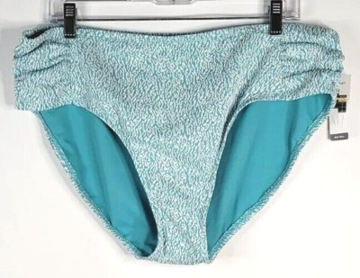 Time & Tru Swim Bottom Womens 20W-22W 2X Blue White Runched Sides Mid Rise NWT 