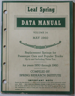 Leaf Spring Data Manual Parts Book ~ 1960 ~ Catalog Volume # 14