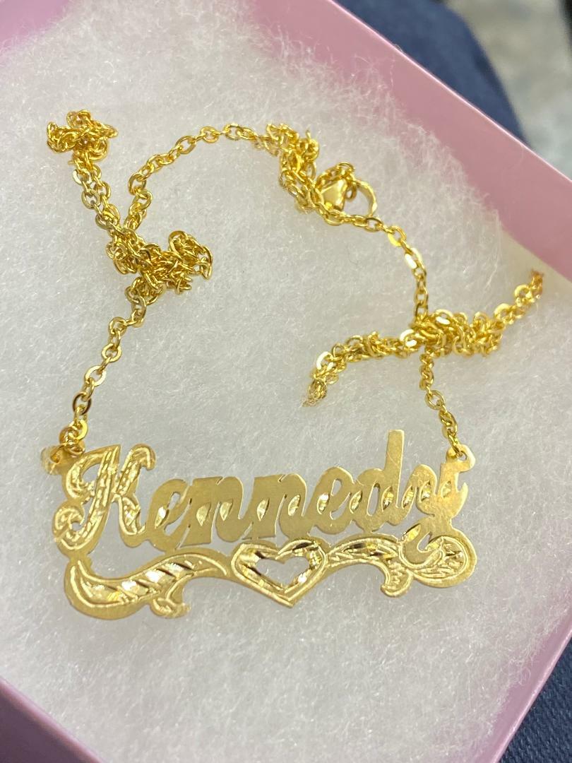 14k Gold Overlay Personalized Name Necklace Plate yellow