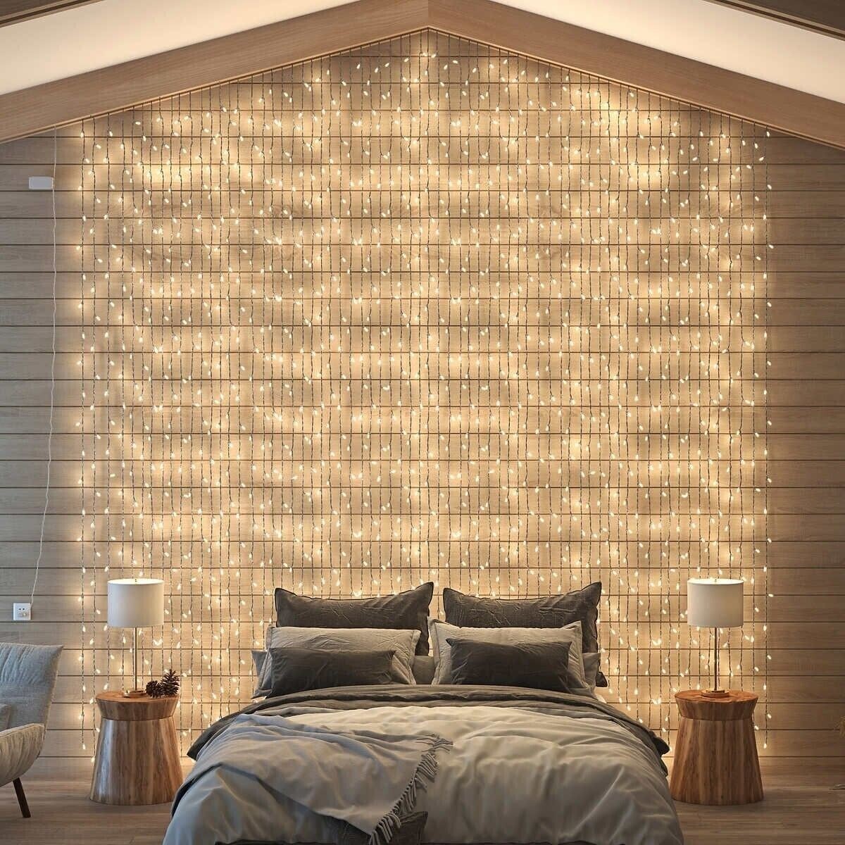 OVE Waterfall Curtain String lights w/Remote White LED Bulbs 8
