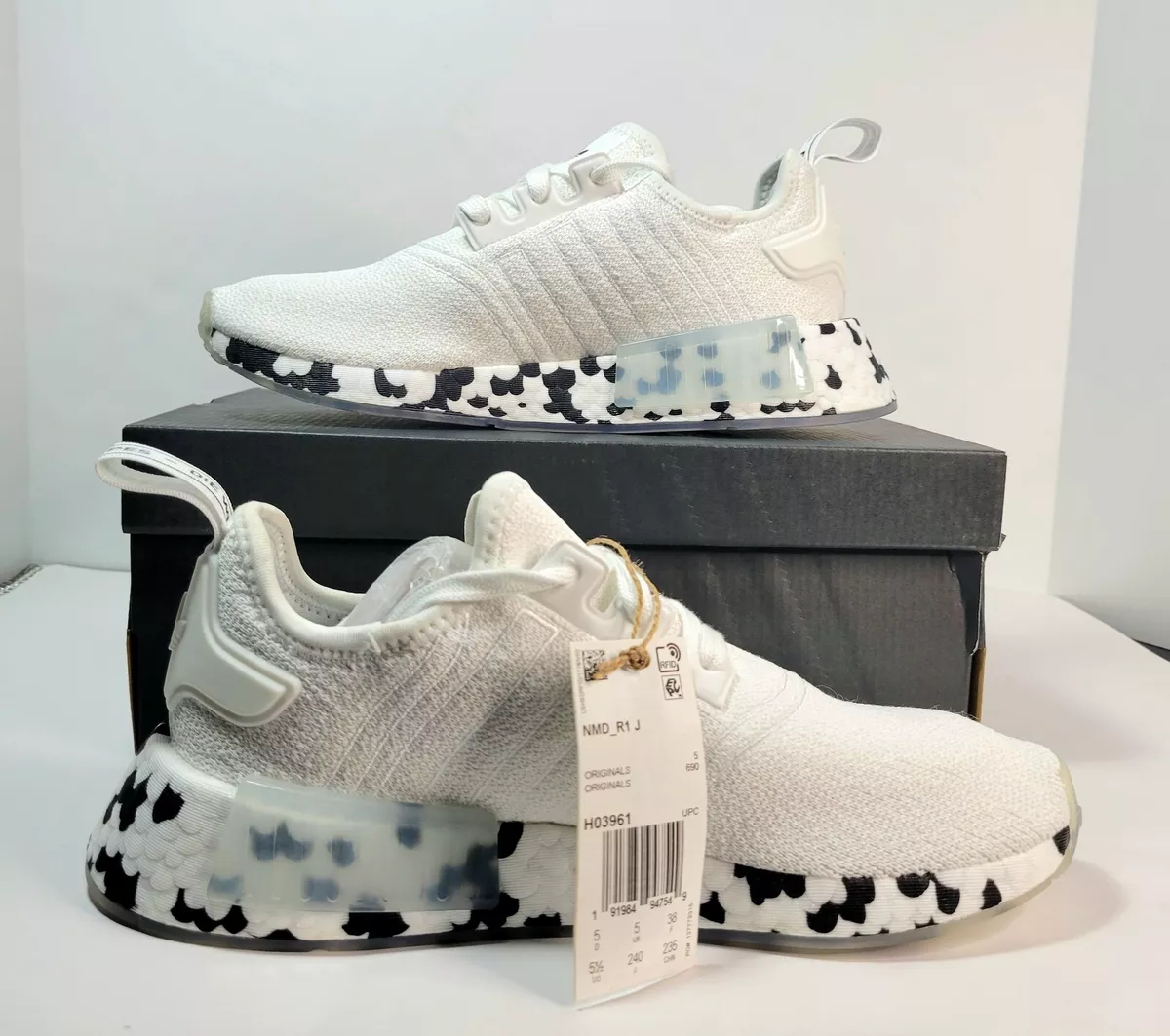 ADIDAS NMD R1 Prime Knit Boost Sneakers Shoes White Black GS size