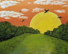 Country Sunset, Acrylic Painting - 16x20 Hand Painted Artwork on Canvas