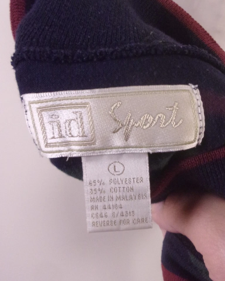 复古 80 年代 90 年代 id Sport RETRO 彩色条纹长袖衬衫模拟领 L — 第 4/4 张图片