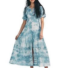 Loveshackfancy Blue Tie Dye Edie Midi Botton Down Dress READ