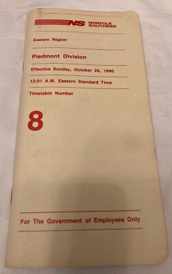 Norfolk Southern Timetable 8 Piedmont Division Eastern Region October 28, 1990