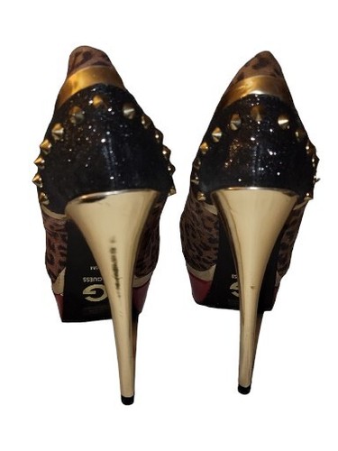 G by GUESS WOMEN "VEELA LEOPARD SPIKED MULTI STILETTO PLATFORM HEELS SZ 7.5 - Picture 5 of 9