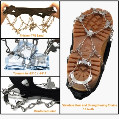 Winter Ice Snow Grip Crampons Anti-Slip Studded Cleats for Boots Shoes Men Women