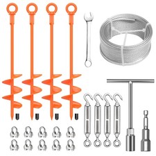 4 Pcs 18" Fully Welded Ground Anchors Shed Anchors Kit with 1/8" Galvanized C...