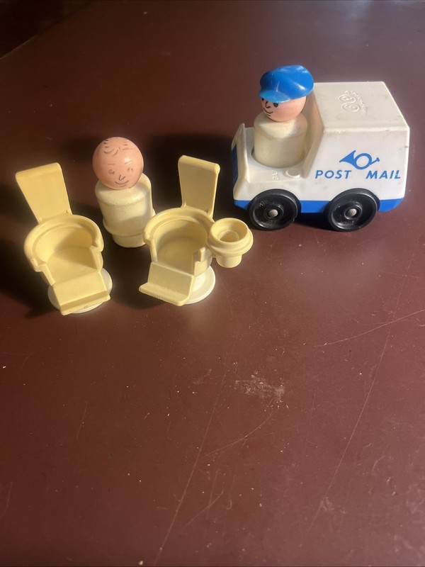 Vintage Little People Dental & Barber Chairs #997 & Mail Truck And Mailman