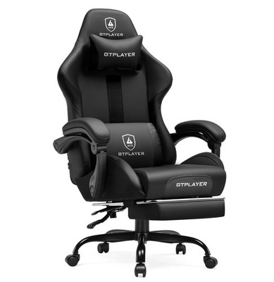 Gaming Chair with Pocket Spring Cushion, Leather Office Chair with Ergonomic ...