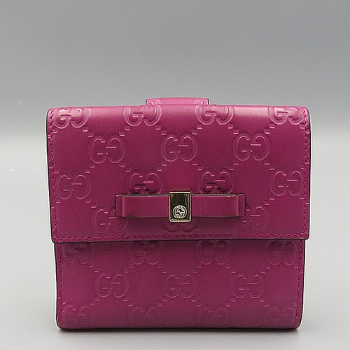 Gucci Bow Signature Mini Wallet Pink Leather