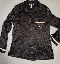Victoria's Secret Black Polka Dot Satin Long Sleeve Pajama Top Small