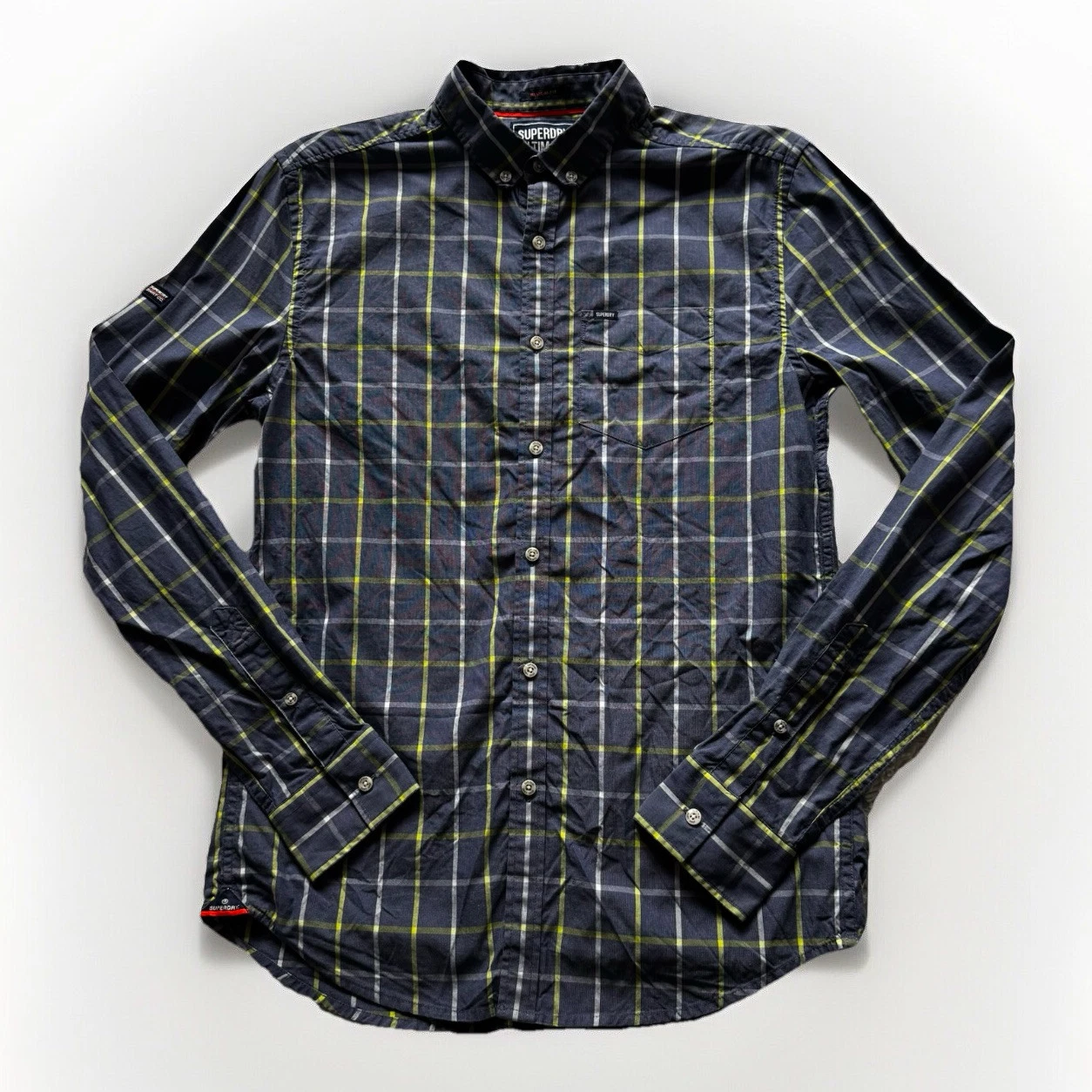 SUPERDRY Men’s Blue/Green Check Long Sleeve Shirt Size Small 100% Cotton Button