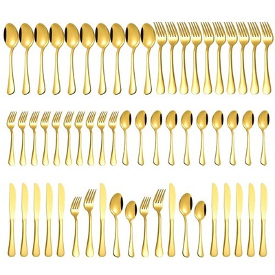 Gold Silverware Set for 12, Compralo 60 Pieces Stainless Steel Shiny Gold Flatwa