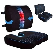 Lumbar Back Support Cushion + Seat Support Cushion Pillow Memory Foam UK