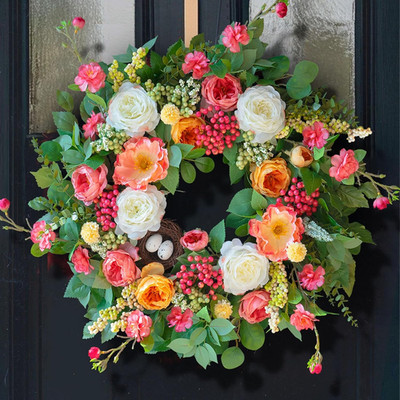 24 Inch Spring Wreaths for Front Door Outside,Handcrafted Spring Door Wreath wit