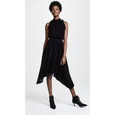 Shoshanna Black Velvet Dress Ruffle Mock Neck Sleeveless Handkerchief Hem Size 0