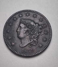 1831 Coronet Head Large Cent AU. Private Collection Joseph J Haney. Exceptional