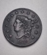 1831 Coronet Head Large Cent AU. Private Collection Joseph J Haney. Exceptional