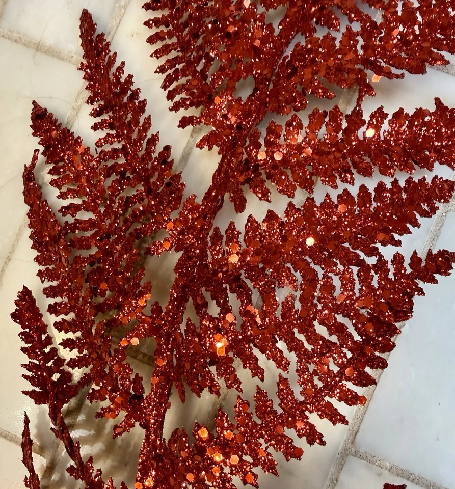 "Juego de 3 tallos florales de helecho rojo brillo selecciones de árbol de Navidad 40"" de largo" Foto 4 de 4