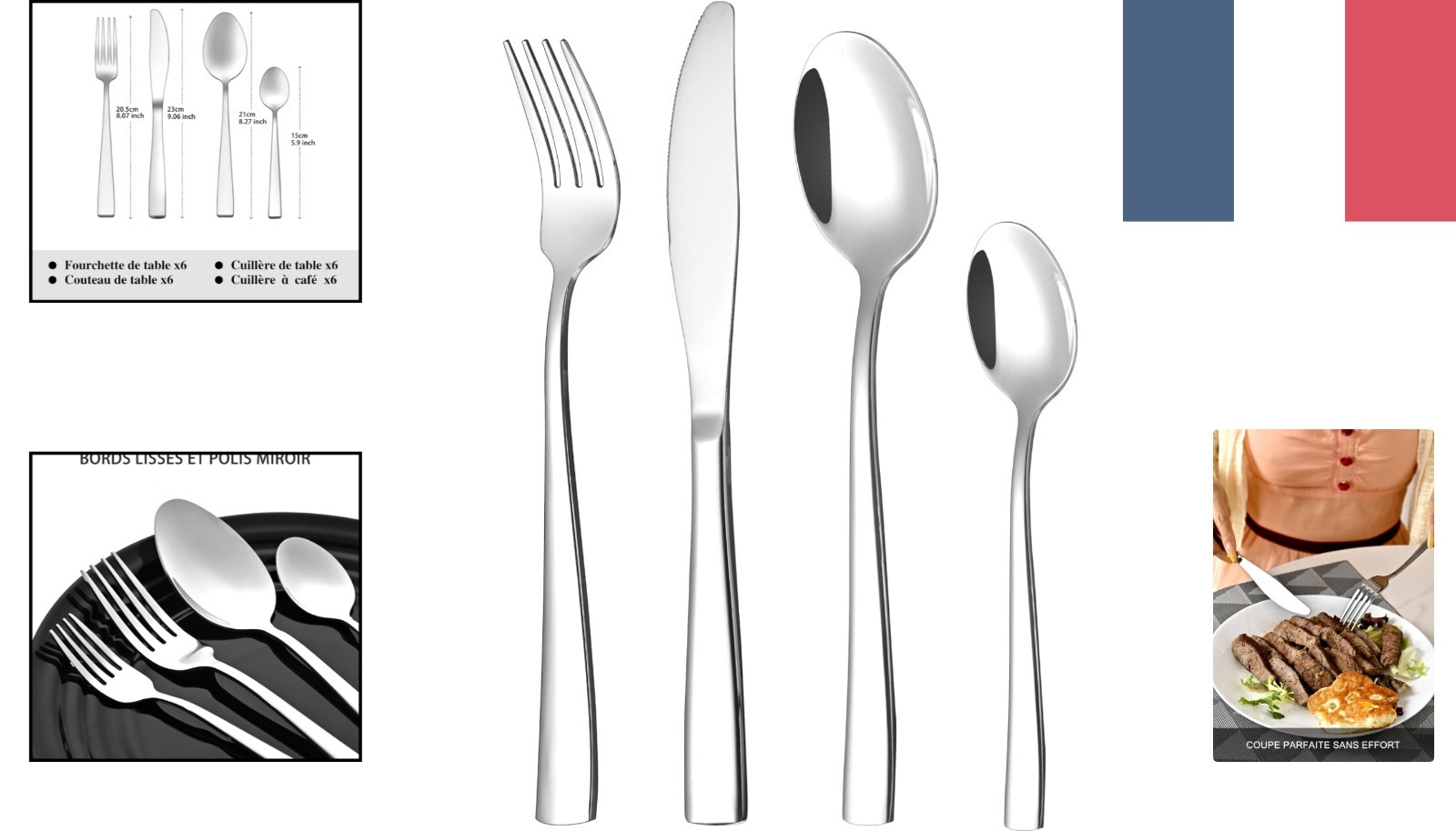 Ensemble de table 24 pièces : coffret de couverts en acier inox pour offrir