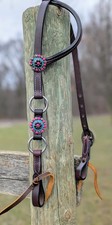 Turquoise  Pink Concho Earloop Ring Style Headstall. Quality Horse Tack 