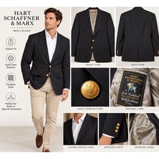Hart Schaffner Marx Jack Nicklaus Golden Bear Navy Blazer Gold Buttons Mens