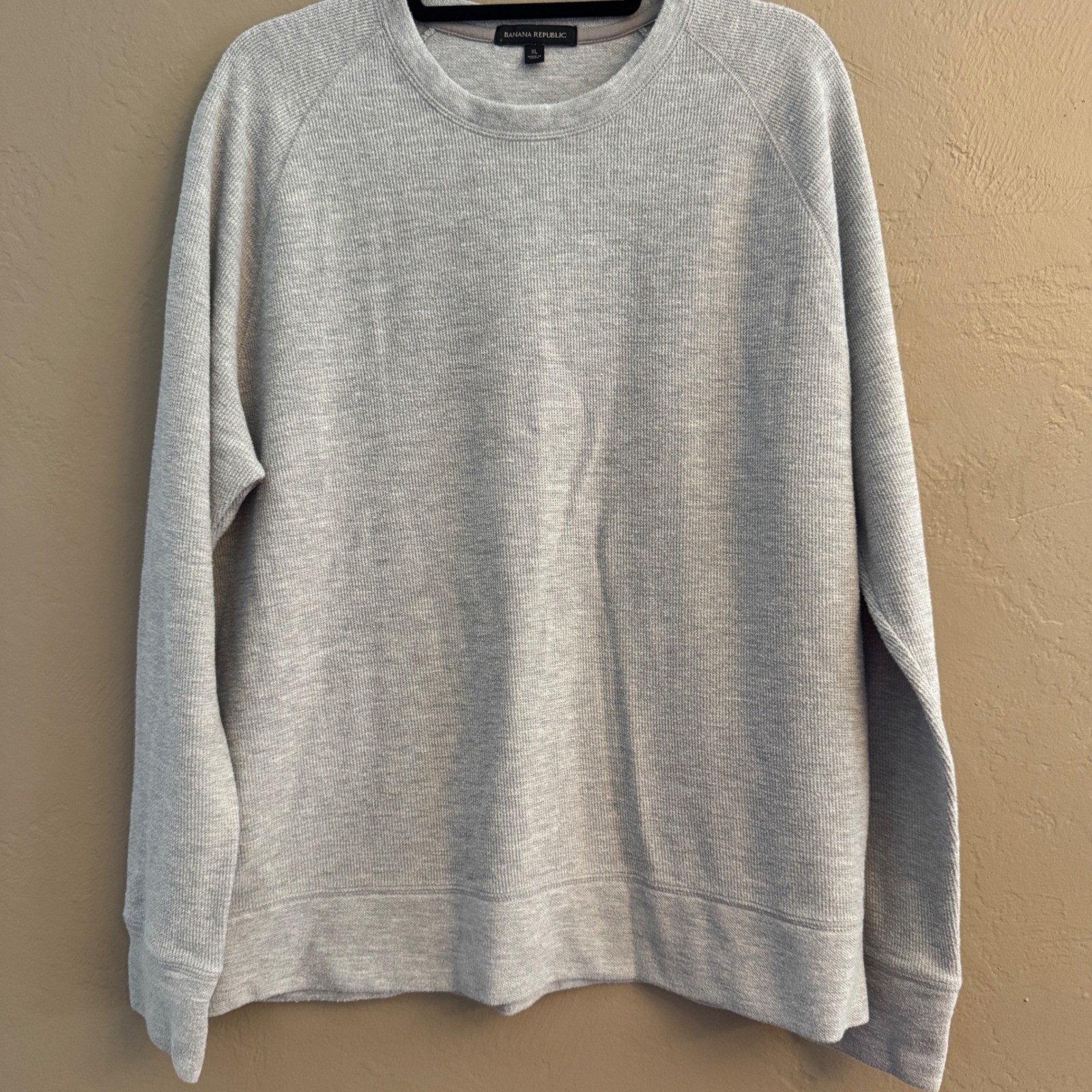 Banana Republic Mens XL Gray Waffle Knit Raglan Long Sleeve Crewneck Sweatshirt