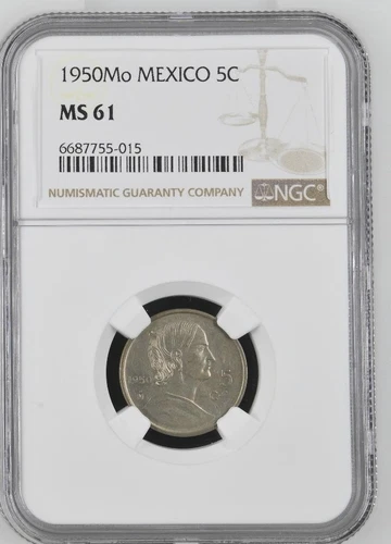 Mexico 5 Centavos 1950 Mo NGC MS 61
