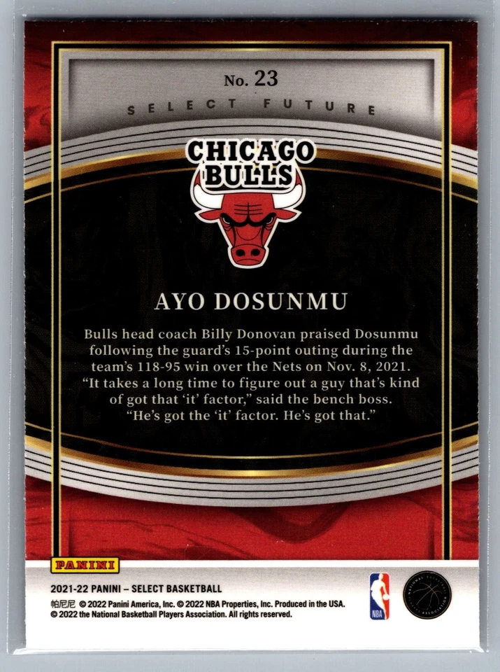2021-22 Panini Select #23 Ayo Dosunmu Select Future - Image 2 of 2