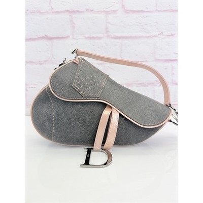 Authentic Christian Dior Grey Denim Pocket Saddle Bag
