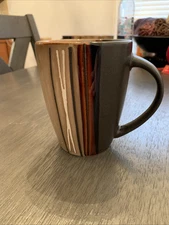 Home Trends Bazaar Brown 14oz Coffee Mug with Textured Brown/Tan Stripe