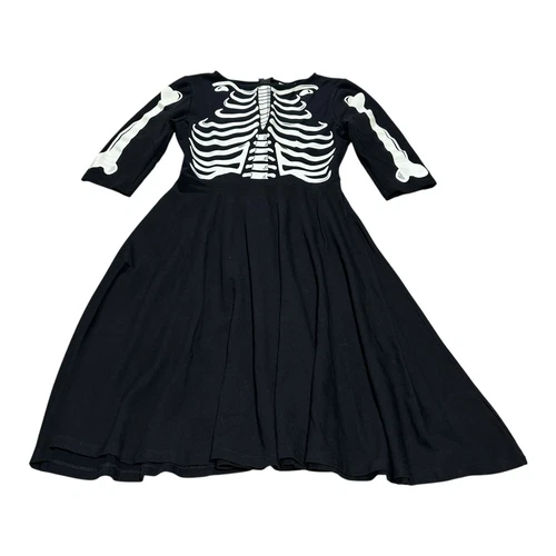 Unique Vintage Glow In The Dark Skeleton Halloween Dress Women’s M A Line Swing - Picture 1 of 12