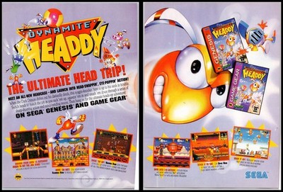 Dynamite Headdy Sega Genesis Game Gear Promo Vintage 1994 2Page Advertisement