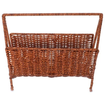Rattan Shelving Unit Floor Baskets with Stand Woven for Storage Magazine Holder - Image 1 of 4