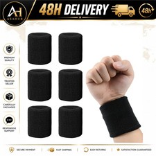 6 Pack Black Cotton Sports Wristbands Running Gym Unisex