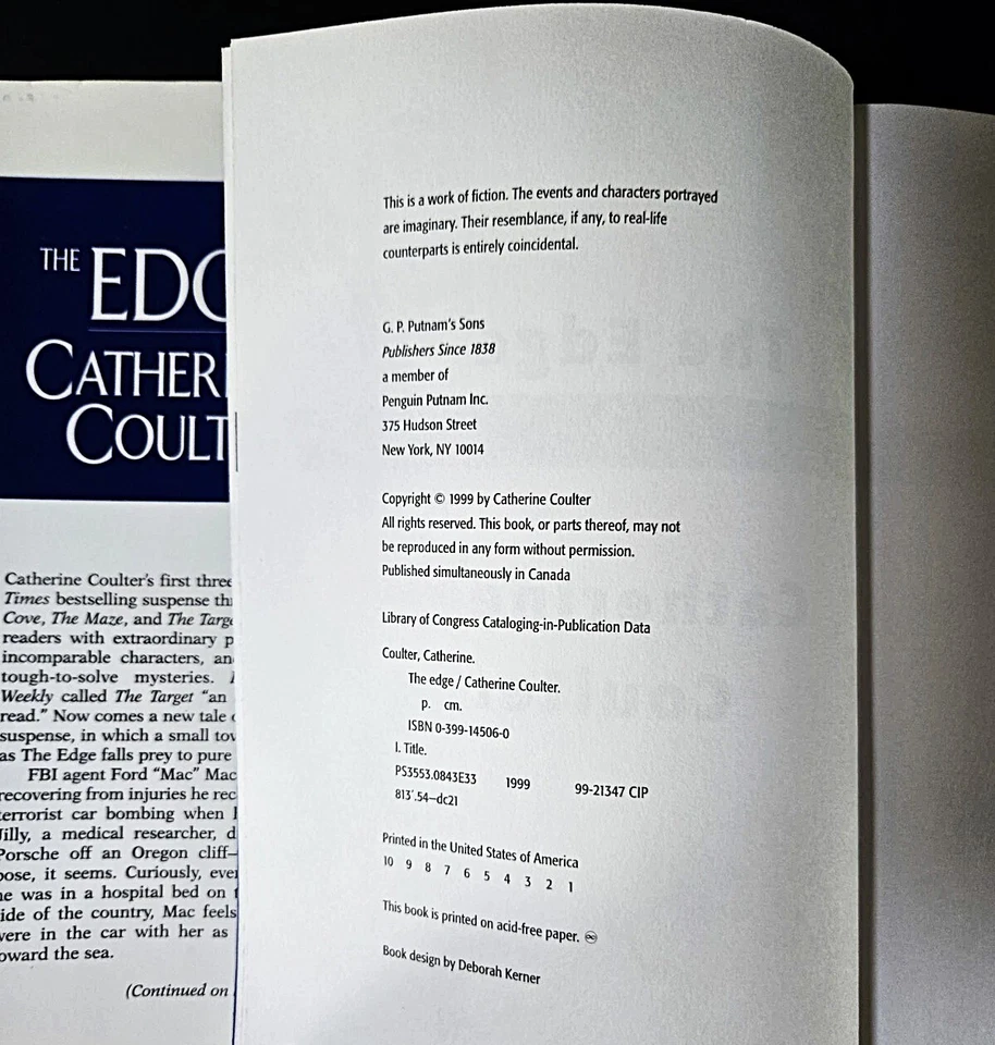 The Edge ~ Catherine Coulter (First Edition) BRAND NEW Hardcover & Dust Jacket! Foto 4 de 4