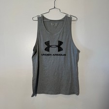 Under Armour Tank Top Mens Medium Gray HeatGear Graphic Logo Loose Fit
