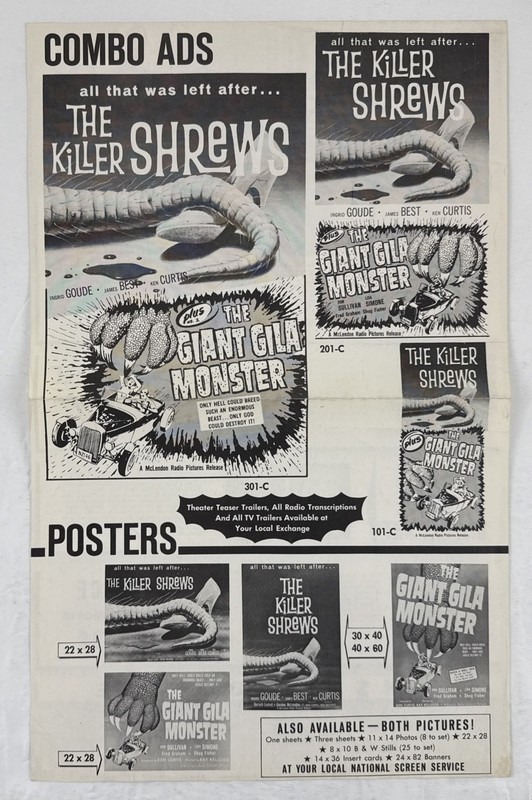 KILLER SHREWS GIANT GILA MONSTER Pressbook '52 1Pg 10.75x17 Movie Poster 28773