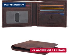 Real Cowhide Leather Trifold Wallet for Men RFID Blocking Hunter Brown Slim New