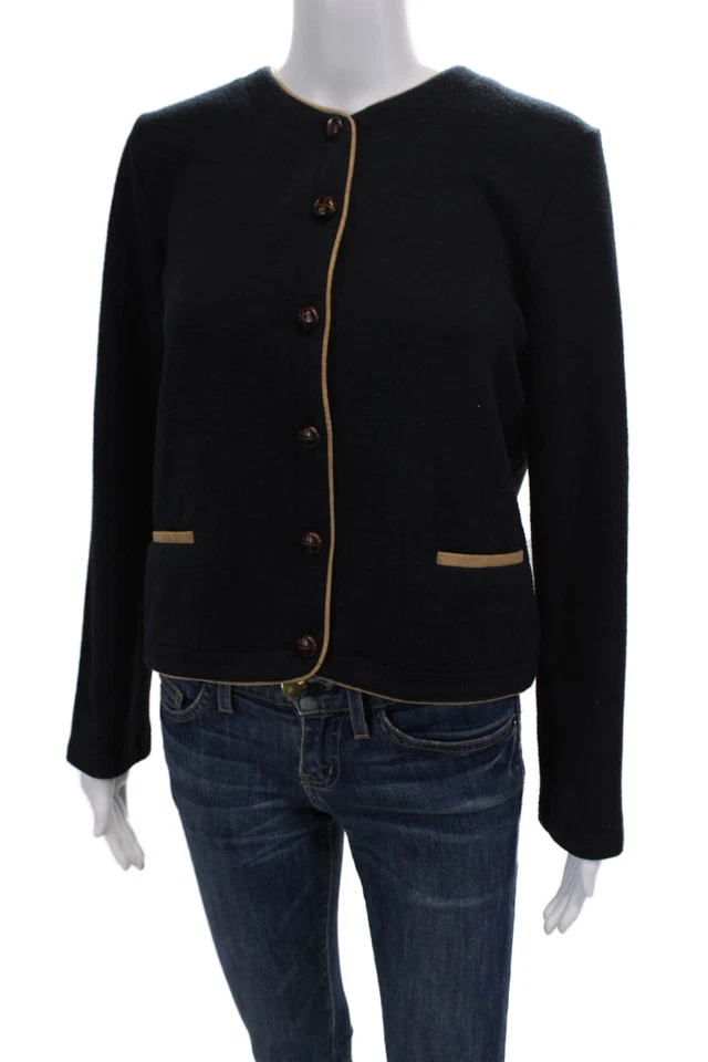 Drew женщин ворота кнопка спереди длинным рукавом кардиган свитер верхний темно-синий размер L - Изображение 3 из 4