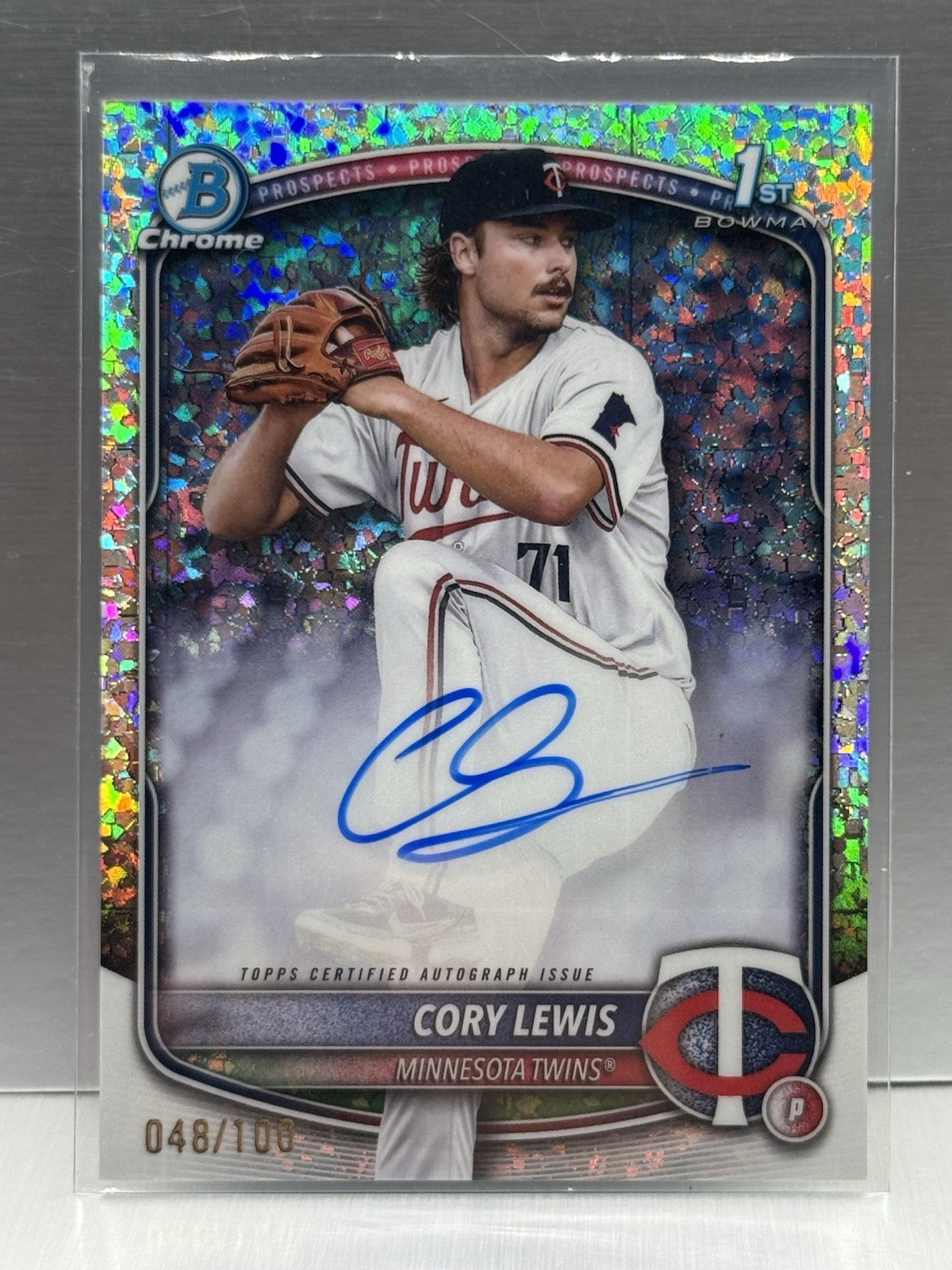 2025 1st Bowman Chrome Cory Lewis Mini-Diamond Auto Rookie Refractor /100 RC
