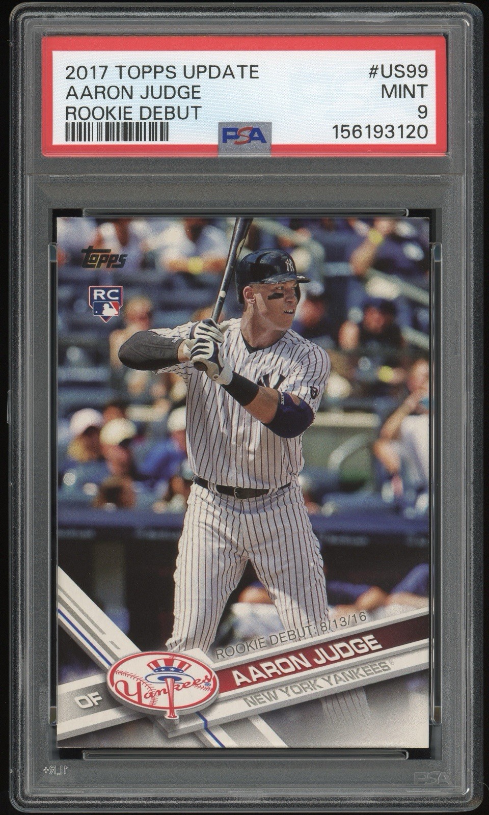 PSA 9 Aaron Judge 2017 Topps Update Series #US99 Rookie Debut RC