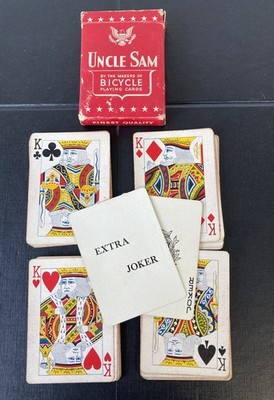 Seltene 1942 Uncle Sam Spielkarten von Bicycle / rot - Komplettsatz + Joker