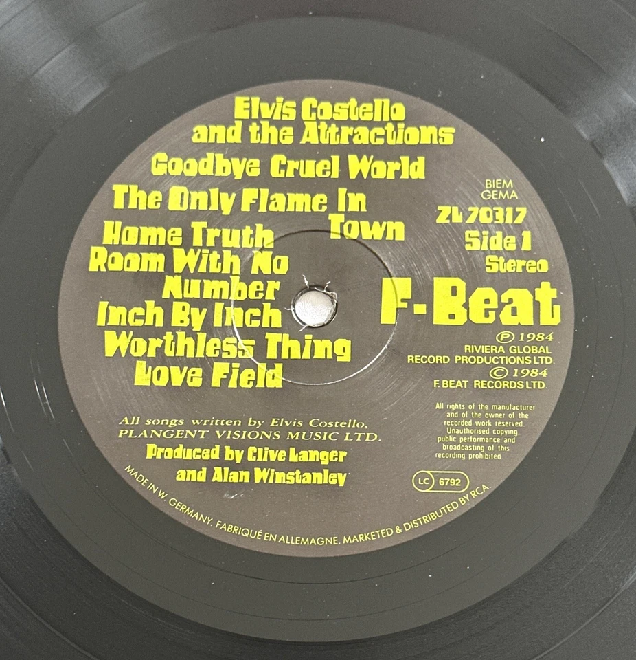 Elvis Costello and the Attractions Goodby cruel world vinyl LP Record Nm / Vg+ - Image 4 of 4