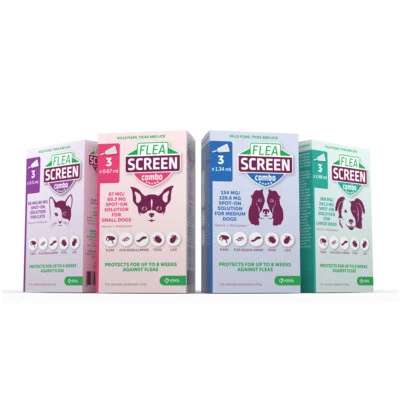 FLEA SCREEN combo Spot On for Dogs & Cats - Kills Fleas, Flea Eggs & Ticks.