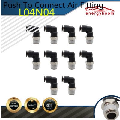 (Qty10) 1/4'' OD Tube X 1/4'' NPT Pneumatic Elbow, Push To Connect Air Fitting