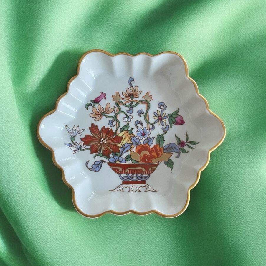 食器 Antique,Vista Alegre, Mottahedeh Vintage Vista Alegre Portugal Mottahedeh Trinket Dish White Orange