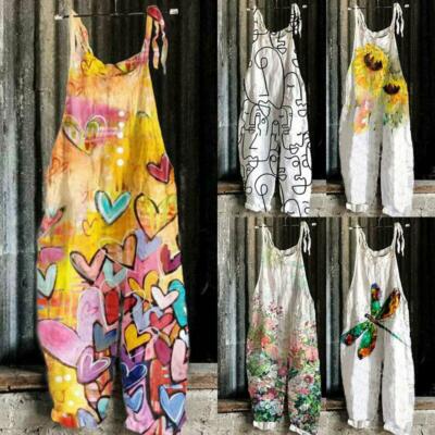 Women Jumpsuit Baggy Dungaree Boho Floral Ladies Summer Romper Playsuit Overalls
